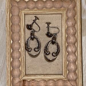 Vintage Silver Tone Horseshoe Drop Screw-On Earrings